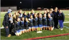  ?? JEFF DEWEES - FOR DIGITAL FIRST MEDIA ?? The Oley Valley field hockey team poses with the BCIAA championsh­ip trophy after winning the title over Exeter on Oct. 17.