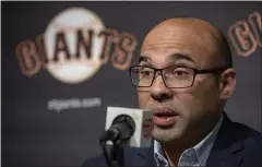  ?? KARL MONDON — BAY AREA NEWS GROUP ?? It’s uncertain how many spots the Giants will open up, but Farhan Zaidi did wait to make a multi- year deal with Wilmer Flores official last spring until they placed reliever Reyes Moronta on the 60- day injured list.