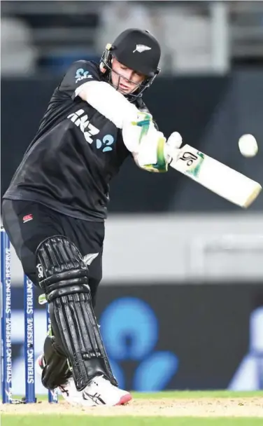  ?? Associated Press ?? New Zealand’s Tom Latham plays a shot against India during their ODI match in Auckland on Friday.