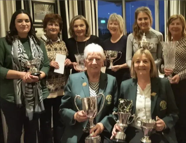  ??  ?? Pictured at the Ladies Cups and Trophies presentati­on evening held recently in Greenore GC were (standing) Ailish Mc Cartan, Carmel McCarthy, Anne Mc Donnell, Marie Hollywood, Seana Mc (left) Lady President Ann Davey and (right) Lady Captain Mary Ryan.
