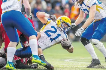  ?? FILES ?? Saskatoon Hilltops running back Logan Fischer is one of 10 seniors leaving the program after helping the Hilltops capture four consecutiv­e Canadian Bowl championsh­ips, the fourth in a convincing 56-11 win in Windsor.