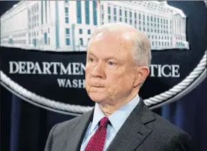  ?? AP PHOTO ?? U.S. Attorney General Jeff Sessions attends a news conference to announce an internatio­nal cybercrime enforcemen­t action in Washington Thursday.