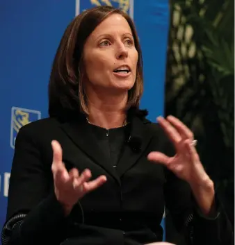  ?? Reuters ?? Adena Friedman voiced Nasdaq’s misgivings about digital currencies, telling the audience at a seminar in Washington DC investor protection worries clouded the concept