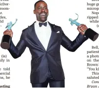  ?? MIKE NELSON/EPA-EFE ?? Sterling K. Brown didn’t let a jacket tear ruin his night.