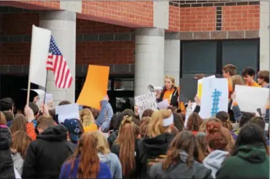  ?? PHOTO PROVIDED ?? Madison Amico addresses classmates Wednesday morning at Ballston Spa High School.