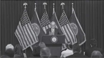  ?? ASSOCIATED PRESS FILES ?? Federal Reserve Board Chair Jerome Powell speaks during a news conference at the Federal Reserve last month in Washington. On Wednesday the Federal Reserve released minutes from its January meeting, when it kept its key short-term interest rate unchanged for a fourth straight time.