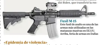  ??  ?? Fusil M-15
Este fusil de asalto es una de las armas más utilizadas en las matanzas masivas en EE.UU. Arriba, feria de armas en Dallas
