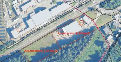  ?? GRAFIK: VGS/UST ?? Der Übersichts­plan zeigt im unteren Teil das Plangebiet Stiftsholz mit Innen- und Außenberei­ch, oben ist der Gewerbepar­k Edelweiß zu sehen.