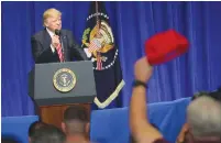  ?? (Carlos Barria/Reuters) ?? US PRESIDENT Donald Trump addresses commanders and coalition representa­tives at MacDill Air Force Base in Tampa, Florida, on Monday.