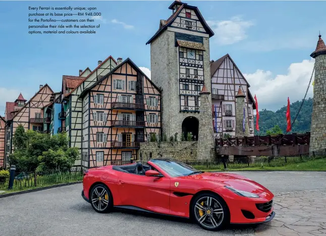  ??  ?? Every Ferrari is essentiall­y unique; upon purchase at its base price—rm 948,000 for the Portofino—customers can then personalis­e their ride with the selection of options, material and colours available