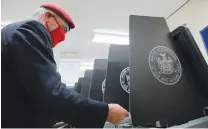  ?? (Andrew Kelly/Reuters) ?? REPUBLICAN NEW YORK CITY mayoral candidate Curtis Sliwa casts his vote during the New York City primary mayoral election earlier this week.