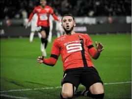  ?? (Photo AFP) ?? Face à Strasbourg mercredi, Amine Gouiri a inscrit un doublé. Il totalise déjà dix buts cette saison avec le Stade Rennais.