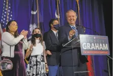  ?? Tracy Glantz / Associated Press ?? Sen. Lindsey Graham, RS. C., celebrates his reelection in Columbia, S. C., after defeating Democrat Jaime Harrison.