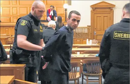  ?? TARA BRADBURY/THE TELEGRAM ?? Sheriffs handcuff Jason Earle, 25, before escorting him out of a St. John’s courtroom once his sentencing hearing wrapped up Thursday.