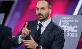  ??  ?? Eduardo Bolsonaro, the son of Brazilian president Jair Bolsonaro, tweeted ‘It’s China’s fault.’ Photograph: Erik S Lesser/EPA