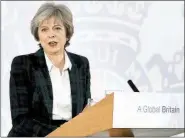  ?? Reuters ?? British PM Theresa May speaks in London on Tuesday.