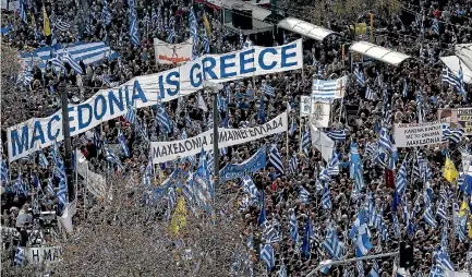  ?? PHOTO: GETTY IMAGES ?? Demonstrat­ors in Athens protest a potential Greek compromise in a dispute with Macedonia over the former Yugoslav republic’s official name.