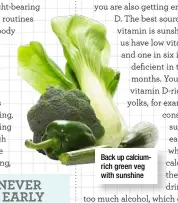  ??  ?? Back up calciumric­h green veg with sunshine