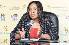  ?? CONTRIBUTE­D ?? Chief Executive Officer at Jamaica National Agency for Accreditat­ion, Sharonmae Shirley, speaking at a JIS ‘Think Tank’ last Friday.