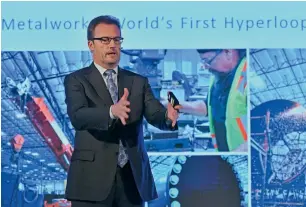  ?? — Bloomberg ?? Robert Lloyd speaks about how Hyperloop technology would relieve traffic congestion in India during an event in New Delhi on Tuesday.