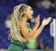  ?? Elsa / Getty Images ?? The Connecticu­t Sun selected Baylor’s DiJonai Carrington in Thursday night’s WNBA Draft.