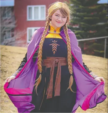  ?? Kasie Bazinet ?? Kassie Bazinet of Sudbury, at the invitation of parents, has been appearing in driveways and belting out tunes and delivering hopeful messages dressed either as Princess Anna or Queen Elsa from the hit Disney movie Frozen.