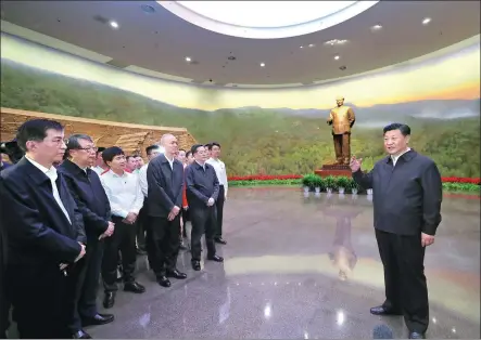  ?? JUN PENG / XINHUA ?? President Xi Jinping gives a speech while attending an exhibition at a revolution­ary memorial in Beijing on Thursday.