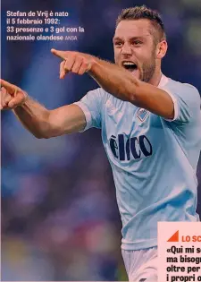  ??  ?? Stefan de Vrij è nato il 5 febbraio 1992: 33 presenze e 3 gol con la nazionale olandese ANSA