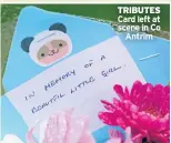  ??  ?? TRIBUTES Card left at scene in Co Antrim