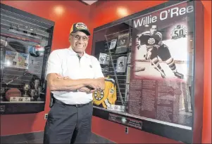  ?? THE CANADIAN PRESS/STEPHEN MACGILLIVR­AY ?? Willie O’Ree, known best for being the first black player in the National Hockey League, is shown in Willie O’Ree Place in Fredericto­n, N.B., on Thursday, June 22, 2017. When Willie O’Ree donned a Boston Bruins jersey and jumped onto the ice at the...