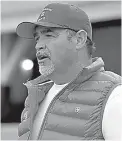  ?? AP Photo/Charlie Riedel ?? ■ Trainer Mick Ruis talks to the media after a morning workout Thursday for Kentucky Derby entrant Bolt d’Oro at Churchill Downs in Louisville, Ky.