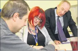  ?? Picture: Rebecca Holliday FM4015356 ?? Nicholas Witchell with student Aaron Shorter and education co-ordinator Sarah Young