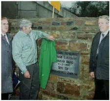  ?? All photos by John Tarrant. ?? RIGHT: From 1999, the late Tadgh Crowley unveils a plaque marking the 1921 Drishane Ambush in the company of Labhrás O Murchú, Director General, Comhalthas Ceolteoiri Eireann and Jack Roche, IRD Duhallow.