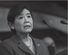  ?? Tribune News Service/getty Images ?? Rep. Judy Chu (D-CA) speaks on the COVID-19 Hate Crimes Act at the U.S. Capitol on May 18 in Washington, DC.