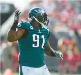  ?? JASON BEHNKEN/AP ?? Philadelph­ia Eagles defensive tackle Fletcher Cox is going into his 11th season with the Eagles.