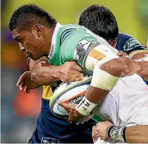  ?? GETTY IMAGES ?? Waisake Naholo is stopped by the Brumbies’ defence.