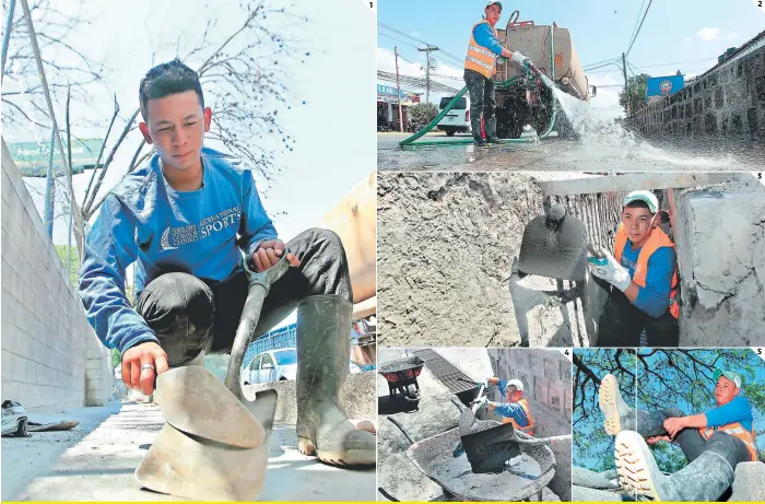  ?? FOTOS: JOHNY MAGALLANES ?? 1 (1) El joven a menudo utiliza las palas para recoger la basura y desperdici­os de construcci­ón que se encuentran en algunas cunetas. (2) Lavar el área que ha sido utilizada por algunas personas para desechar los desechos de alimento es otra de las...