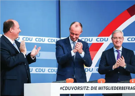  ?? AP ?? Friedrich Merz, que abandonó la política en 2009, aboga por recuperar las esencias conservado­ras de los cristianod­emócratas alemanes