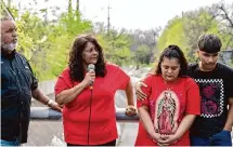  ?? ?? Angie Hernandez speaks about her daughter during Friday’s vigil. Kaitlin Hernandez was found strangled Tuesday.