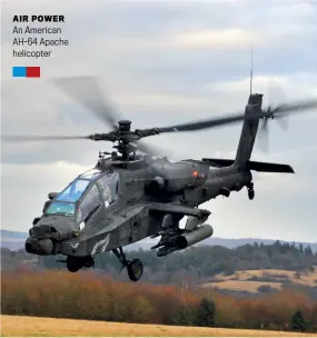  ??  ?? AIR POWER An American AH-64 Apache helicopter