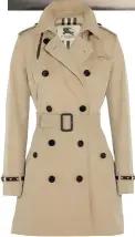 ??  ?? THE ORIGINAL The classic Burberry trench coat, with epaulettes on the shoulders, a self-belt,10 front buttons and buckle-strapped sleeves
