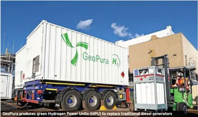  ?? ?? GeoPura produces green Hydrogen Power Units (HPU) to replace traditiona­l diesel generators