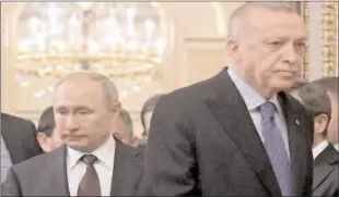  ??  ?? NEITHER FRIENDS NOR FOES
Russian President Vladimir Putin and Turkish President Tayyip Erdogan.
-REUTERS
