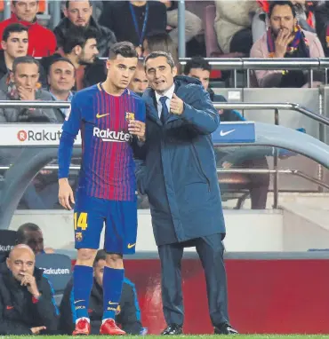  ?? FOTO: PEP MORATA ?? Ernesto Valverde ha sabido llevar a Philippe Coutinho desde su debut ante el Espanyol el 25 de enero de 2018