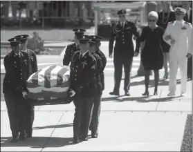  ?? AP Photo/Ross D. Franklin, Pool ?? Saying goodbye: Cindy McCain, wife of Sen. John McCain, R-Ariz. arrives with her sons Jack, right, and Jimmy for a memorial service at the Arizona Capitol on Wednesday, in Phoenix, Arizona.