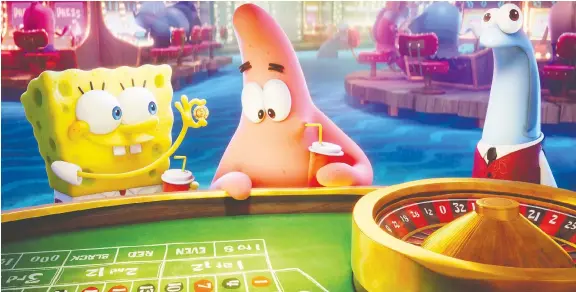  ??  ?? Spongebob (voiced by Tom Kenny) and Patrick (voiced by Bill Fagerbakke) go to, of course, Atlantic City in The Spongebob Movie: Sponge on the Run.