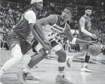  ?? AARON ONTIVEROZ Denver Post/TNS ?? The all-around scoring ability of Anthony Edwards (dribbling) has been the talk of the league as the Timberwolv­es swept their first six playoff games heading into Friday.