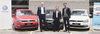  ??  ?? From left: Winter, Hicom Auto Sdn Bhd CEO Bojeng Bari and Foong during the Polo handover ceremony recently.