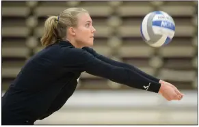  ?? (NWA Democrat-Gazette/Andy Shupe) ?? Arkansas outside hitter Hailey Dirrigl redshirted during the 2019 season because of an ankle injury. The Razorbacks open an eight-match fall season Saturday at Mississipp­i State.