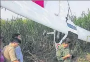  ?? HT PHOTO ?? ▪ The IAF plane which nosedived and crashed in Baghpat.